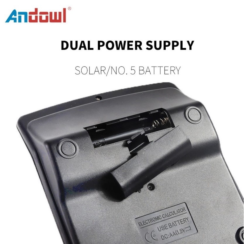 Andowl® Αριθμομηχανή Γραφείου με LCD Οθόνη 12 Ψηφίων Ηλιακά Επαναφορτιζόμενη & με Μπαταρία - PN-837